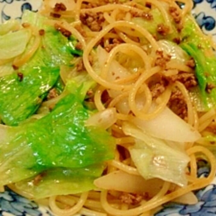 ポン酢パスタ♥レタス・ひき肉・玉ねぎde